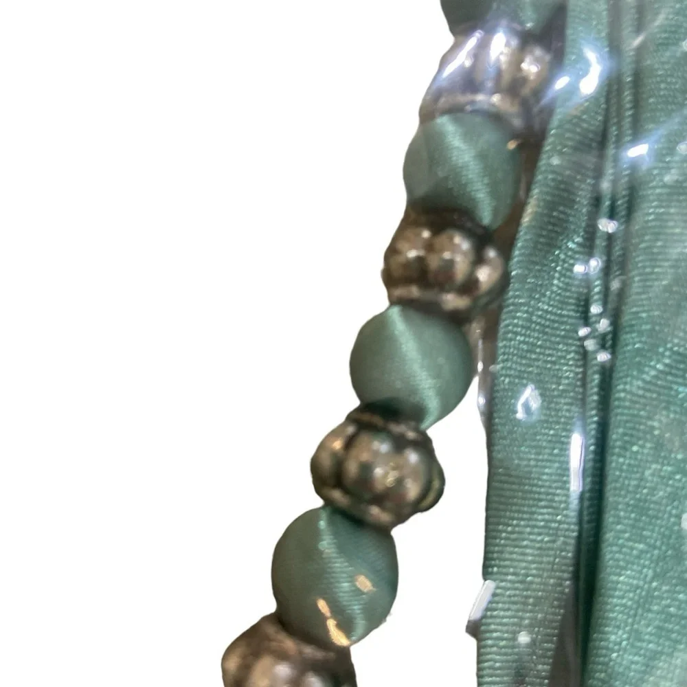 NWT Satin belt scarf necklace metal ring braided in light green one size